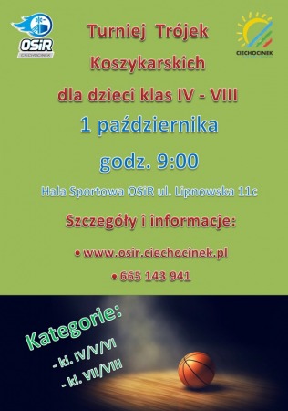 Turniej Trójek Koszykarskich dla dzieci klas IV - VIII